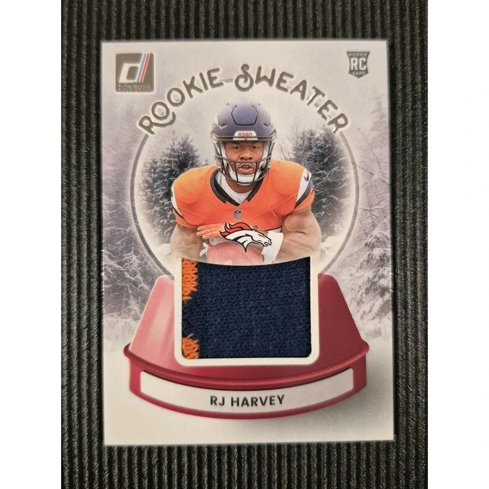 2024 Donruss RJ Harvey #SWE-RHY Rookie Sweater (MEM) (RC) Denver‎ Broncos